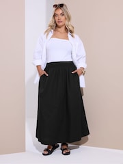 Yours Curve Black Shirred Waist Poplin 100% Cotton Skirt - Image 2 of 5