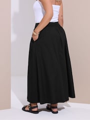 Yours Curve Black Shirred Waist Poplin 100% Cotton Skirt - Image 3 of 5