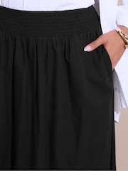 Yours Curve Black Shirred Waist Poplin 100% Cotton Skirt - Image 4 of 5