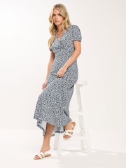 M&Co Blue Petite Wrap Maxi Dress - Image 1 of 5