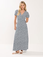 M&Co Blue Petite Wrap Maxi Dress - Image 2 of 5