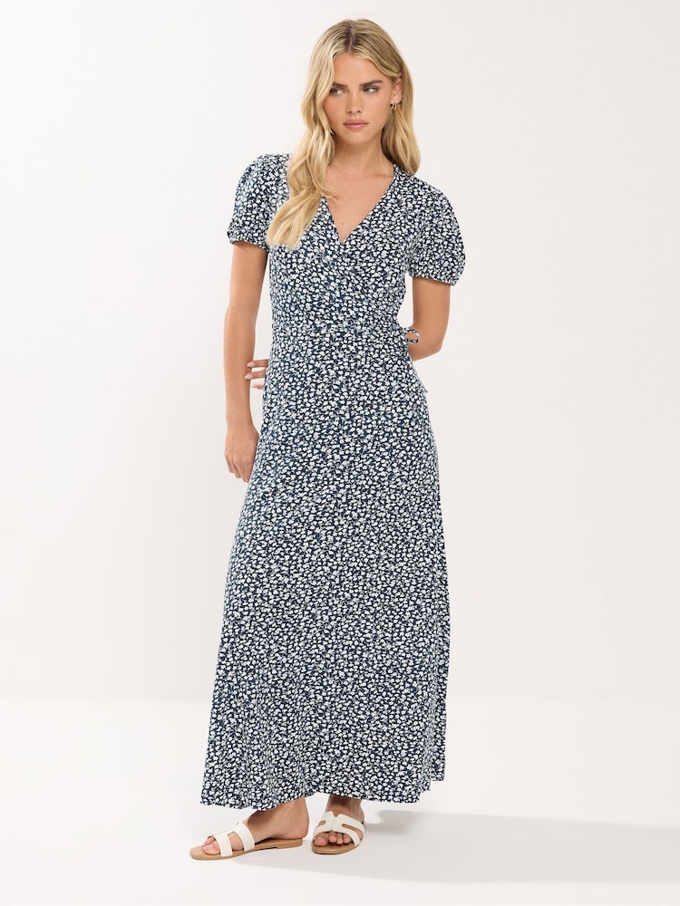 M&Co Blue Petite Wrap Maxi Dress - Image 2 of 5