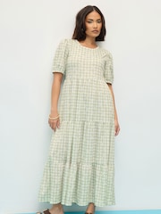 PixieGirl Petite Natural Gingham Tiered Dress - Image 1 of 6