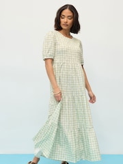 PixieGirl Petite Natural Gingham Tiered Dress - Image 2 of 6