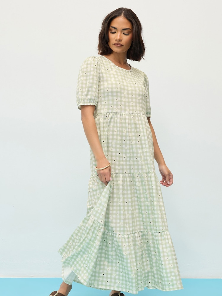 PixieGirl Petite Natural Gingham Tiered Dress - Image 2 of 6