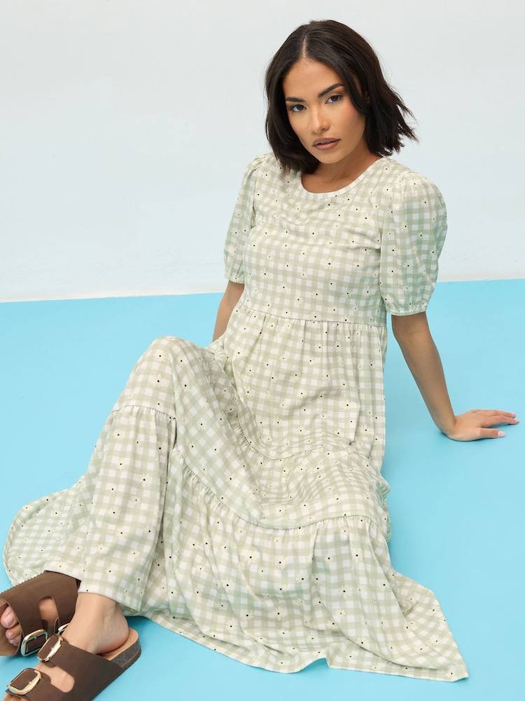 PixieGirl Petite Natural Gingham Tiered Dress - Image 3 of 6