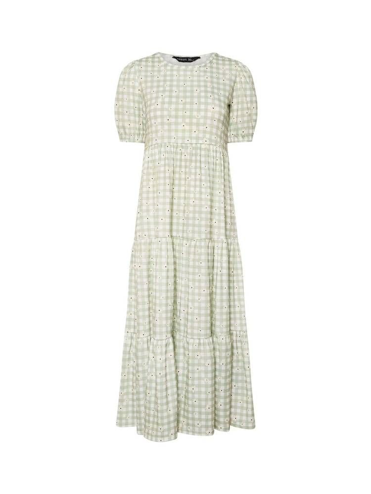 PixieGirl Petite Natural Gingham Tiered Dress - Image 6 of 6