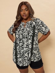 Yours Curve Black Short Sleeve Boho Pintuck Blouse - Image 1 of 6