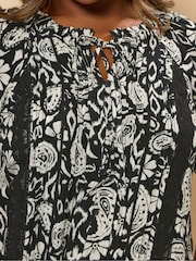 Yours Curve Black Short Sleeve Boho Pintuck Blouse - Image 5 of 6
