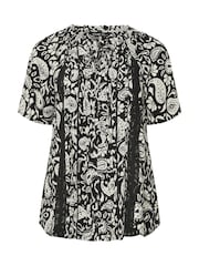 Yours Curve Black Short Sleeve Boho Pintuck Blouse - Image 6 of 6