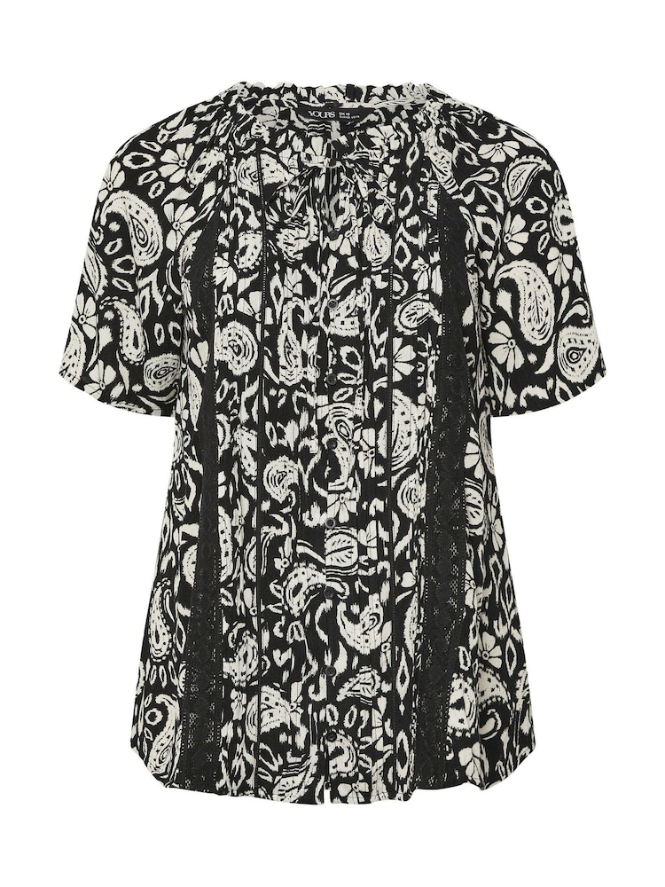 Yours Curve Black Short Sleeve Boho Pintuck Blouse - Image 6 of 6