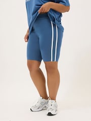 Yours Curve Blue Side Stripe Shorts - Image 1 of 5