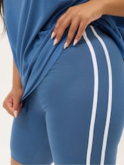 Yours Curve Blue Side Stripe Shorts - Image 4 of 5