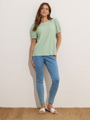 M&Co Green Broderie Puff Sleeve Top - Image 2 of 5