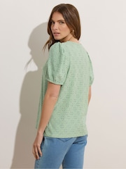 M&Co Green Broderie Puff Sleeve Top - Image 3 of 5