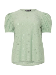 M&Co Green Broderie Puff Sleeve Top - Image 4 of 5
