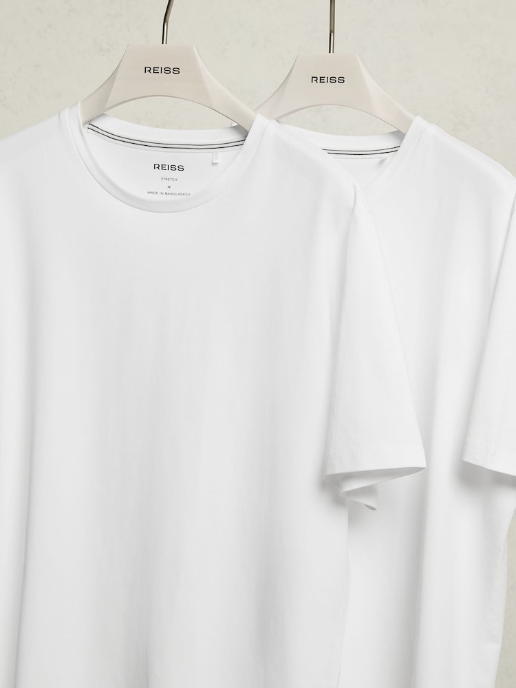 Reiss White Flex Stretch-Cotton Loungewear T-Shirts 2 Pack - Image 1 of 5