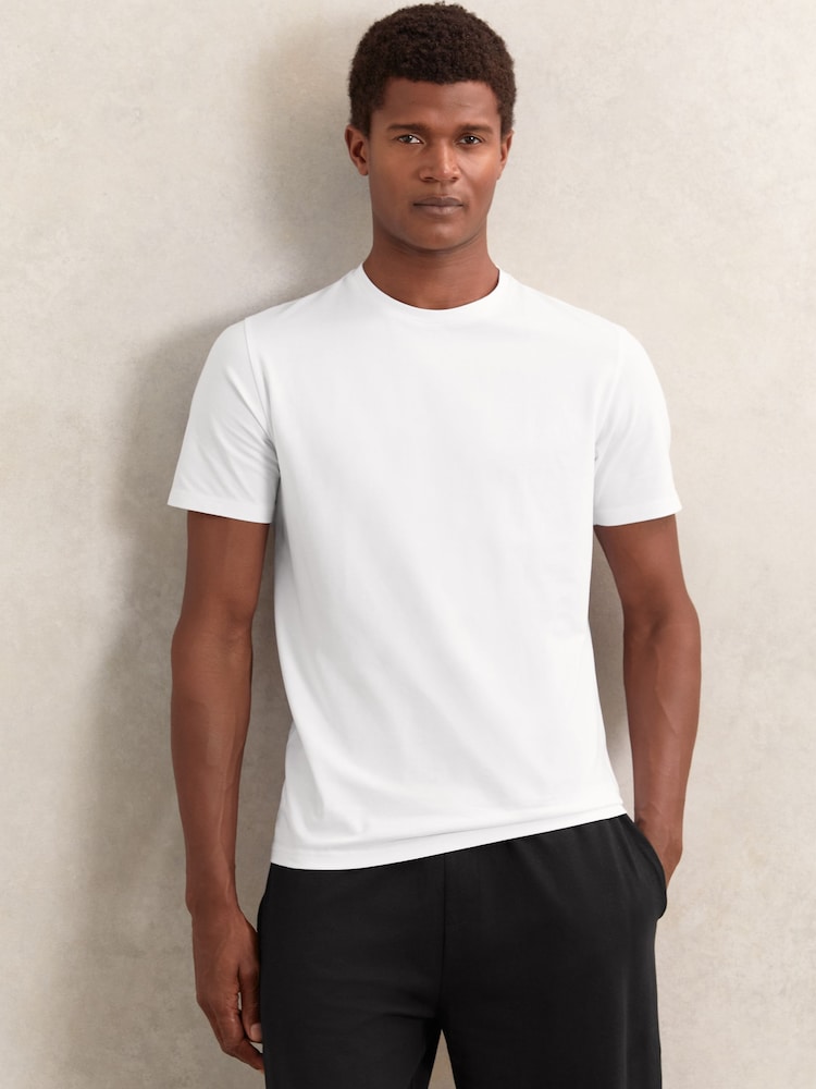 Reiss White Flex Stretch-Cotton Loungewear T-Shirts 2 Pack - Image 2 of 5 Reiss White Flex Stretch-Cotton Loungewear T-Shirts 2 Pack - Image 2 of 5