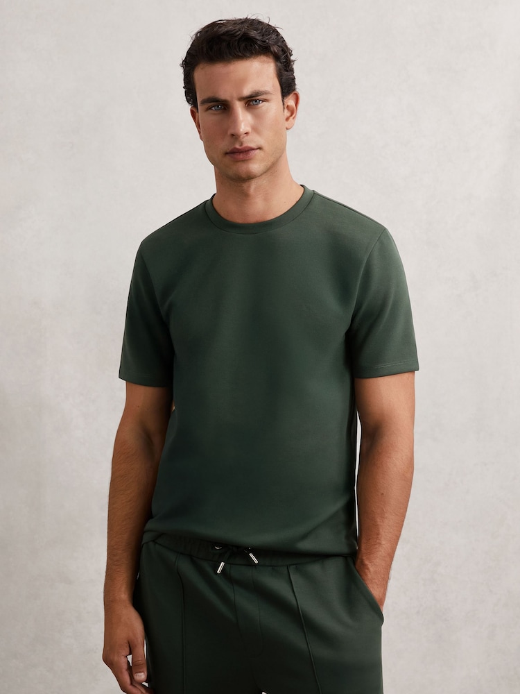 Reiss Dark Sage Green Bradley Interlock-Jersey Crew-Neck T-Shirt - Image 1 of 6 Reiss Dark Sage Green Bradley Interlock-Jersey Crew-Neck T-Shirt - Image 1 of 6