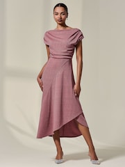 Jolie Moi Pink Asymmetric Drape Midi Dress - Image 1 of 6