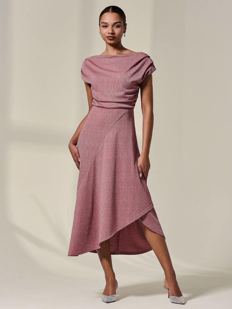 Jolie Moi Pink Asymmetric Drape Midi Dress - Image 1 of 6