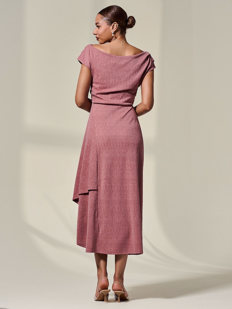 Jolie Moi Pink Asymmetric Drape Midi Dress - Image 2 of 6