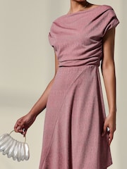 Jolie Moi Pink Asymmetric Drape Midi Dress - Image 3 of 6