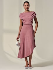 Jolie Moi Pink Asymmetric Drape Midi Dress - Image 4 of 6