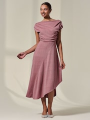 Jolie Moi Pink Asymmetric Drape Midi Dress - Image 5 of 6