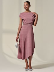 Jolie Moi Pink Asymmetric Drape Midi Dress - Image 6 of 6