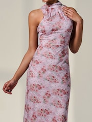 Jolie Moi Pink Chiffon Halter Neck Maxi Dress - Image 3 of 6