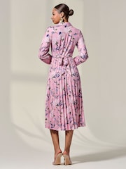 Jolie Moi Pink Pleated Button Up Midi Dress - Image 2 of 6