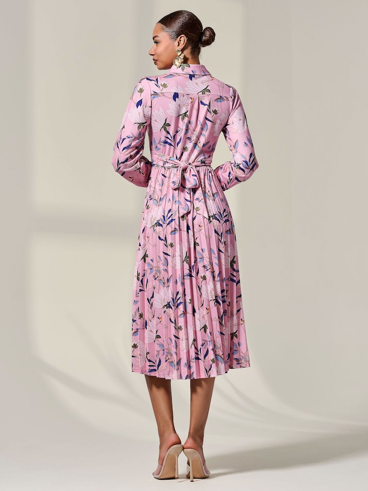 Jolie Moi Pink Pleated Button Up Midi Dress - Image 2 of 6
