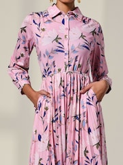 Jolie Moi Pink Pleated Button Up Midi Dress - Image 3 of 6
