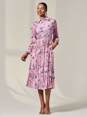 Jolie Moi Pink Pleated Button Up Midi Dress - Image 4 of 6
