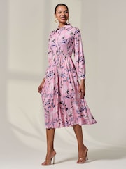 Jolie Moi Pink Pleated Button Up Midi Dress - Image 6 of 6