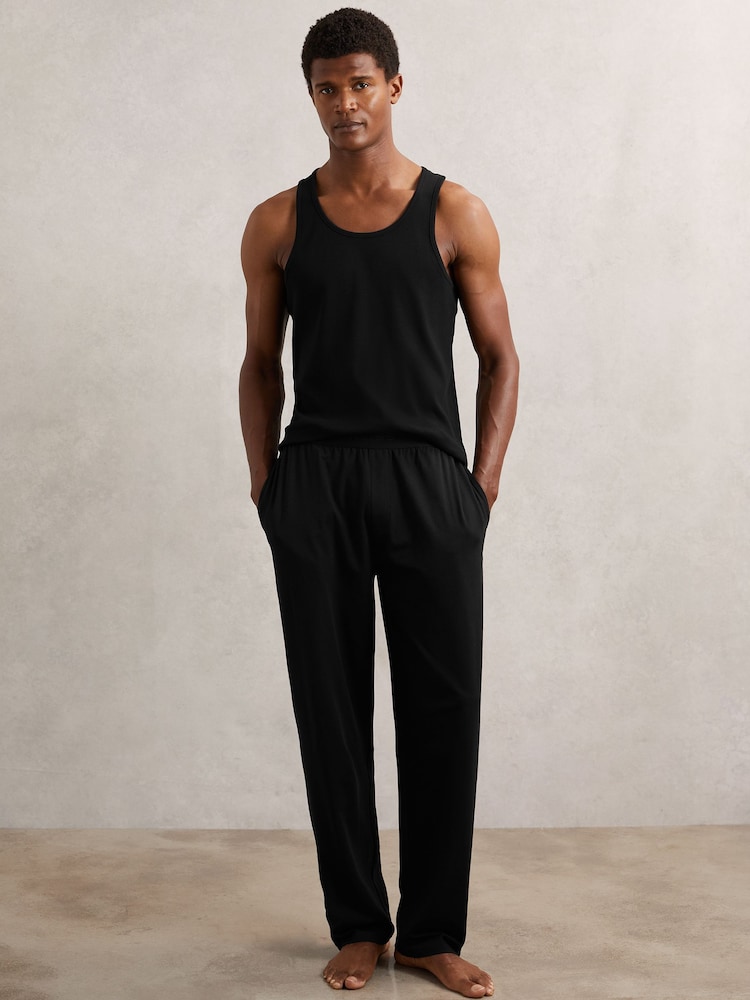 Reiss Black Hugo Cotton Jersey Logo-Waistband Joggers with Stretch - Image 1 of 7