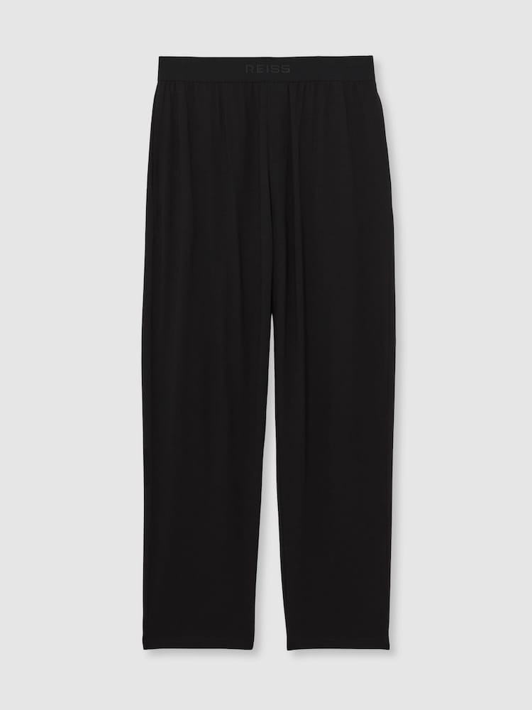 Reiss Black Hugo Cotton Jersey Logo-Waistband Joggers with Stretch - Image 2 of 7 Reiss Black Hugo Cotton Jersey Logo-Waistband Joggers with Stretch - Image 2 of 7