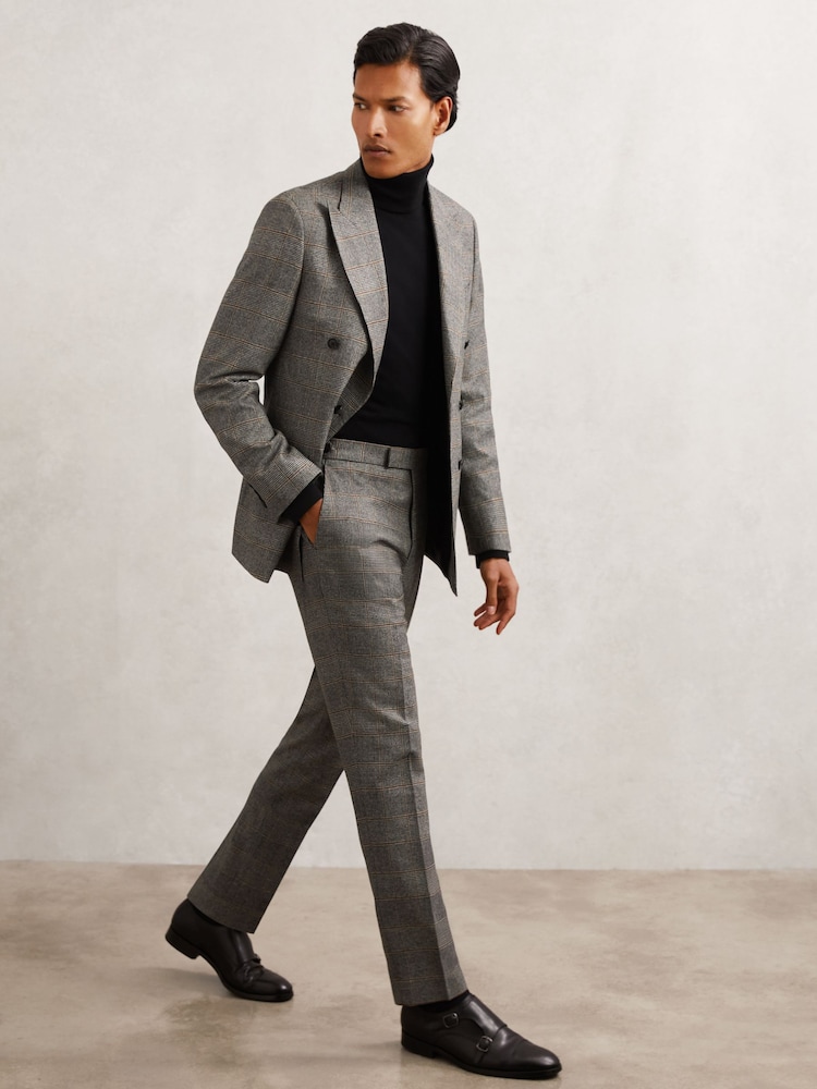 Reiss Charcoal Grey Jenson Wool Tailored-Fit Check Suit Trousers - Image 1 of 7 Reiss Charcoal Grey Jenson Wool Tailored-Fit Check Suit Trousers - Image 1 of 7