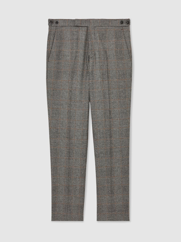 Reiss Charcoal Grey Jenson Wool Tailored-Fit Check Suit Trousers - Image 2 of 7 Reiss Charcoal Grey Jenson Wool Tailored-Fit Check Suit Trousers - Image 2 of 7