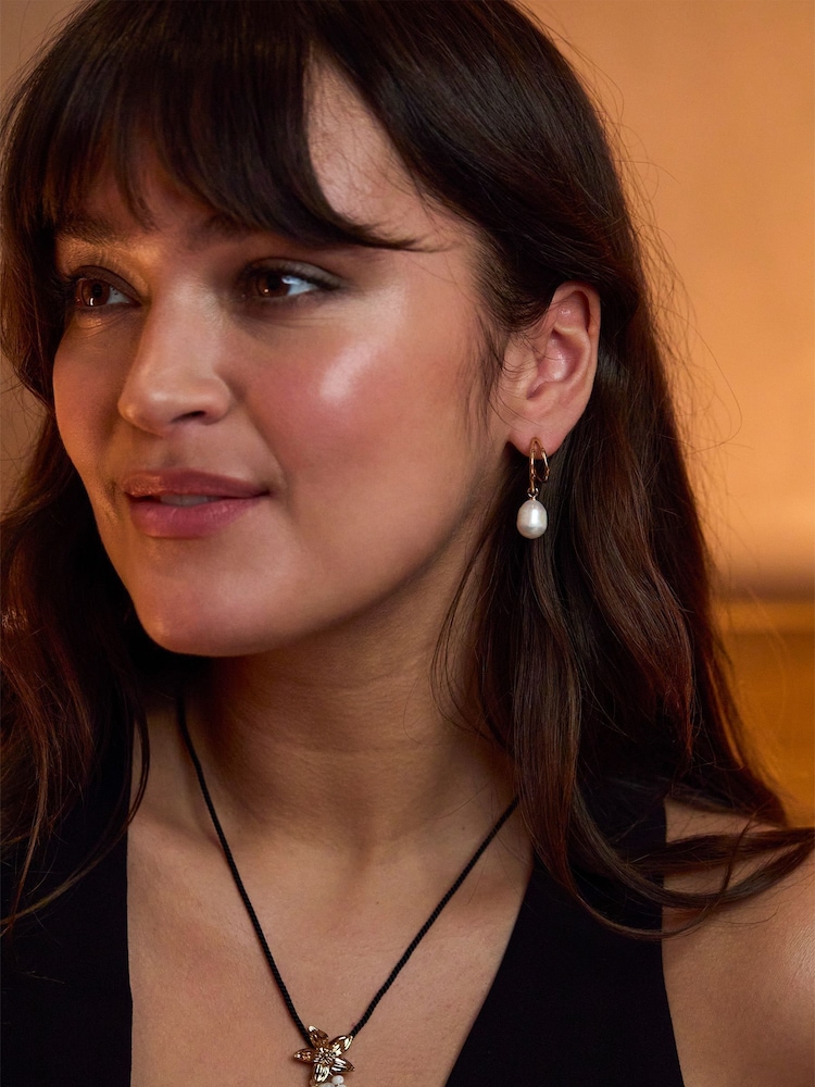 Estella Bartlett Gold Tone Molten Pearl Double Hoop Earrings - Image 2 of 4