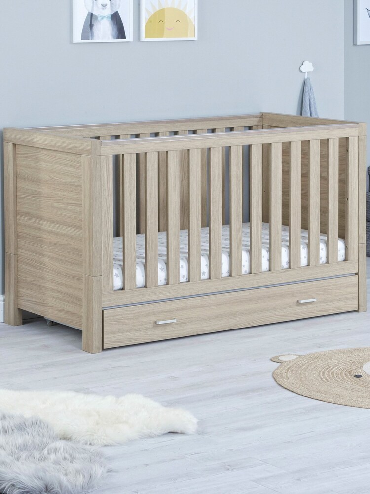 Babymore Oak Luno Cot Bed With Drawer - Image 1 of 4