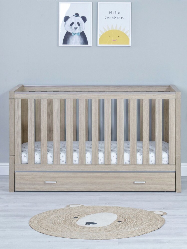 Babymore Oak Luno Cot Bed With Drawer - Image 2 of 4