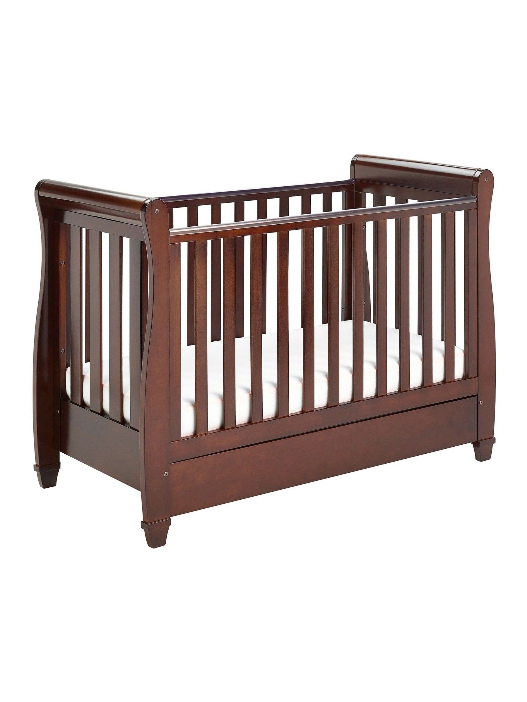 Babymore Unisex Infant Brown Eva Sleigh Cot Bed Dropside With Drawer