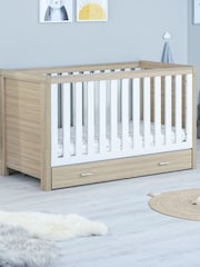 Babymore Oak White Luno Cot Bed With Drawer - Image 1 of 5