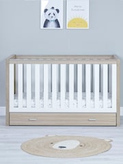 Babymore Oak White Luno Cot Bed With Drawer - Image 2 of 5