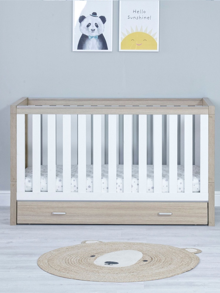 Babymore Oak White Luno Cot Bed With Drawer - Image 2 of 5