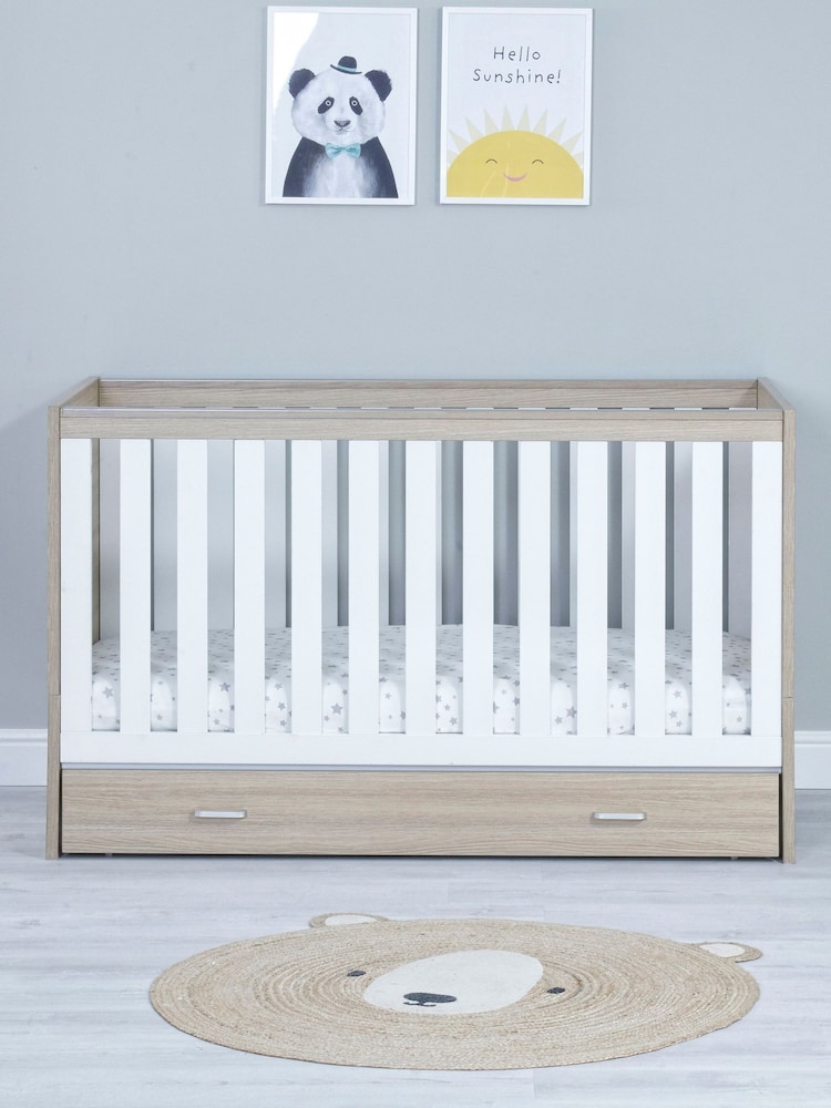 Babymore Oak White Veni Cot Bed With Drawer - Image 1 of 5