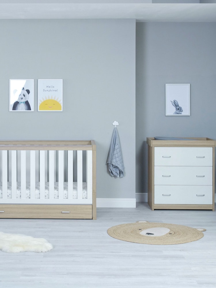 Babymore Oak White 2 Piece Luno Furniture Set with Drawer - Image 2 of 5