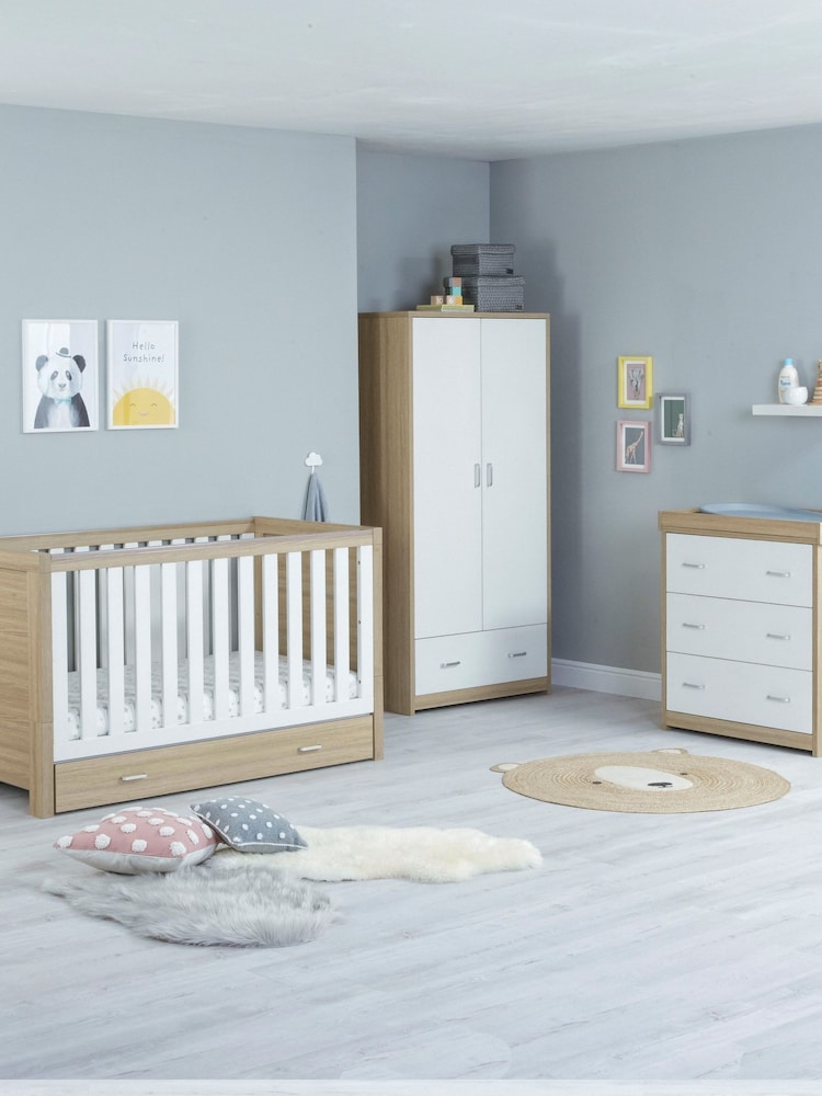 Babymore Oak White Luno 3 Piece Furniture Set with Drawer - Image 1 of 6